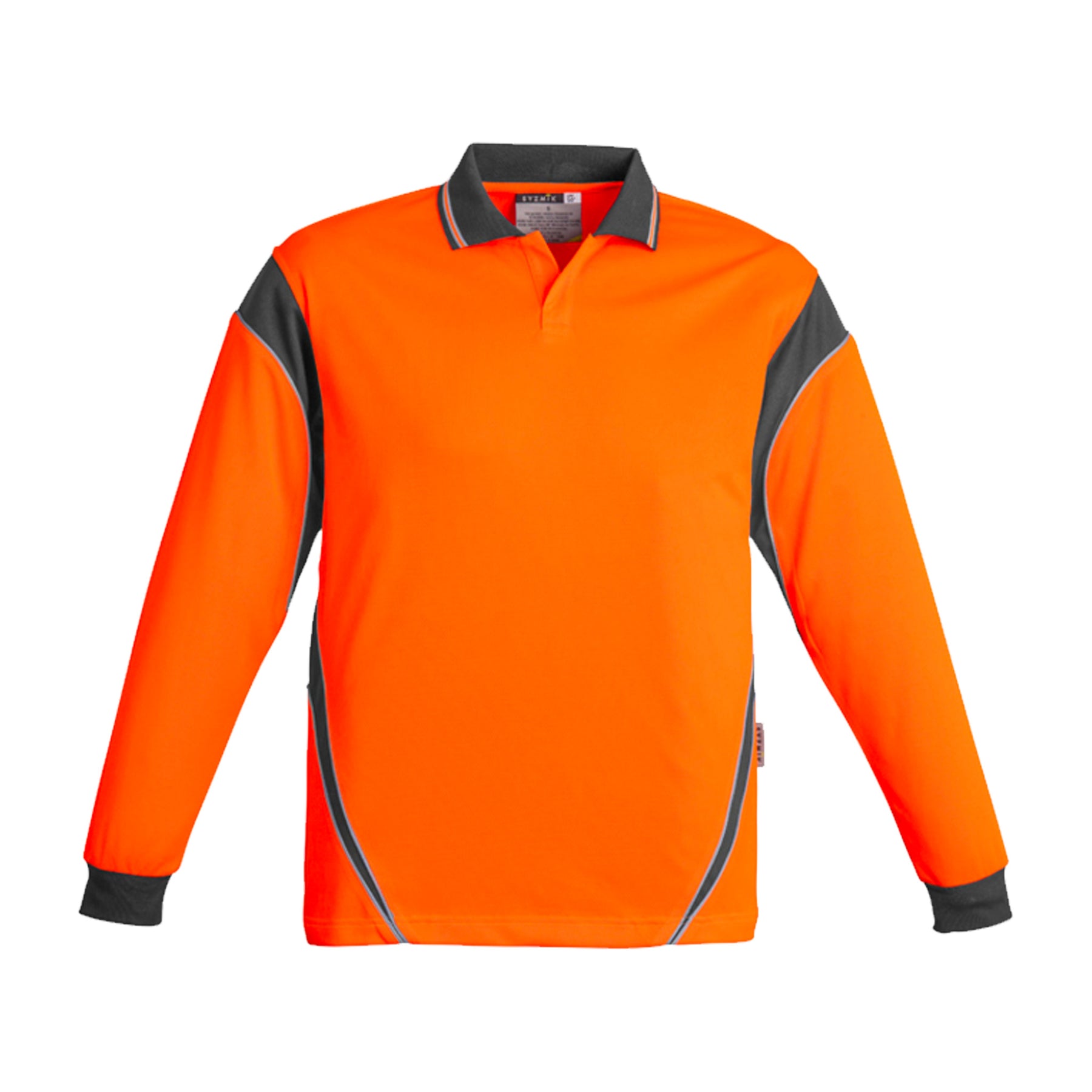 orange charcoal mens hi vis long sleeve aztec polo 