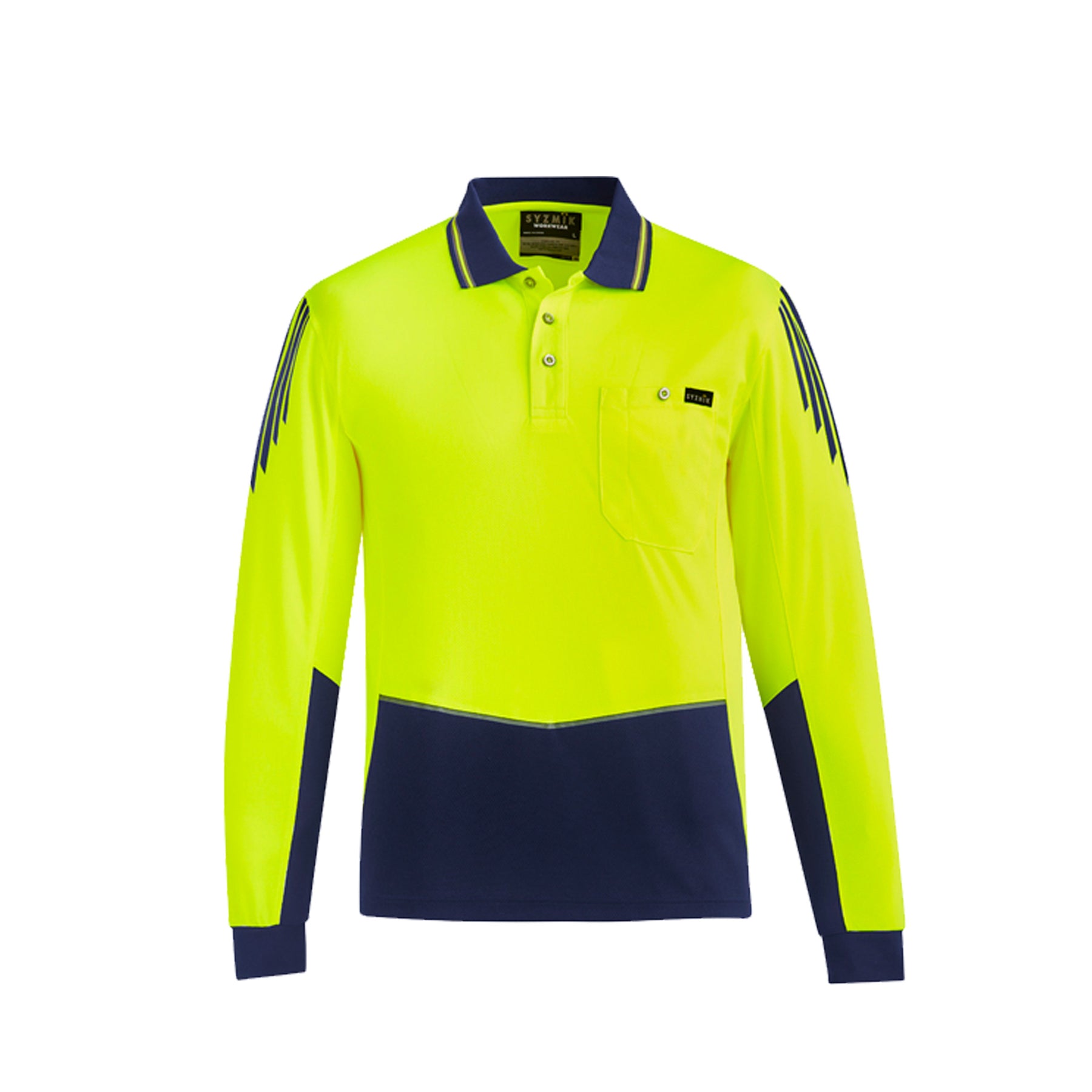 yellow navy hi vis flux long sleeve polo