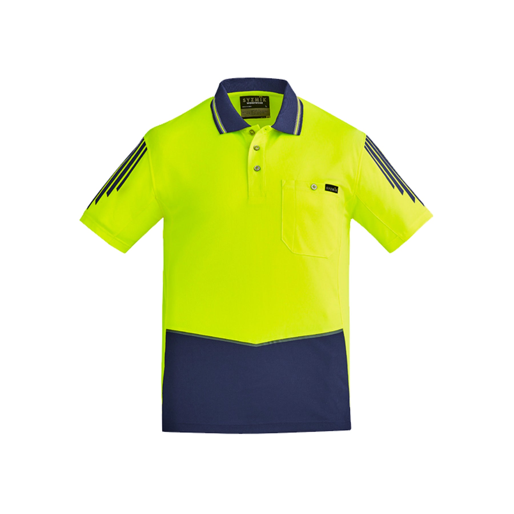 yellow navy hi vis flux short sleeve polo