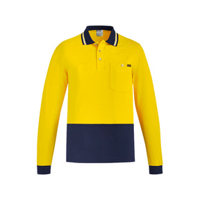 hi vis cotton long sleeve polo in yellow navy