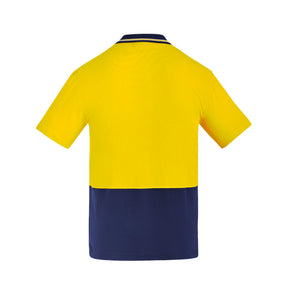 back of yellow navy hi vis cotton short sleeve polo