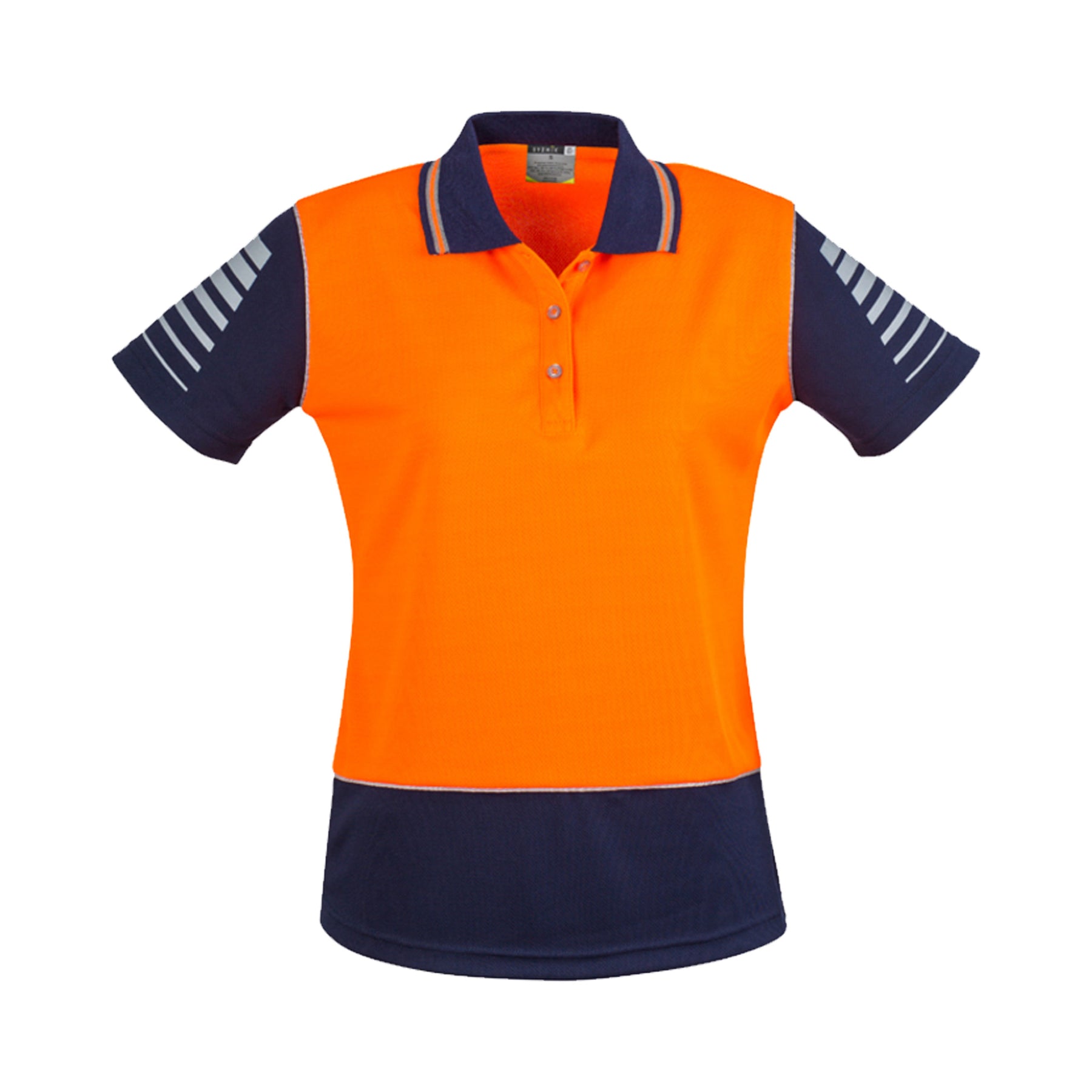 womens hi vis zone polo in orange navy