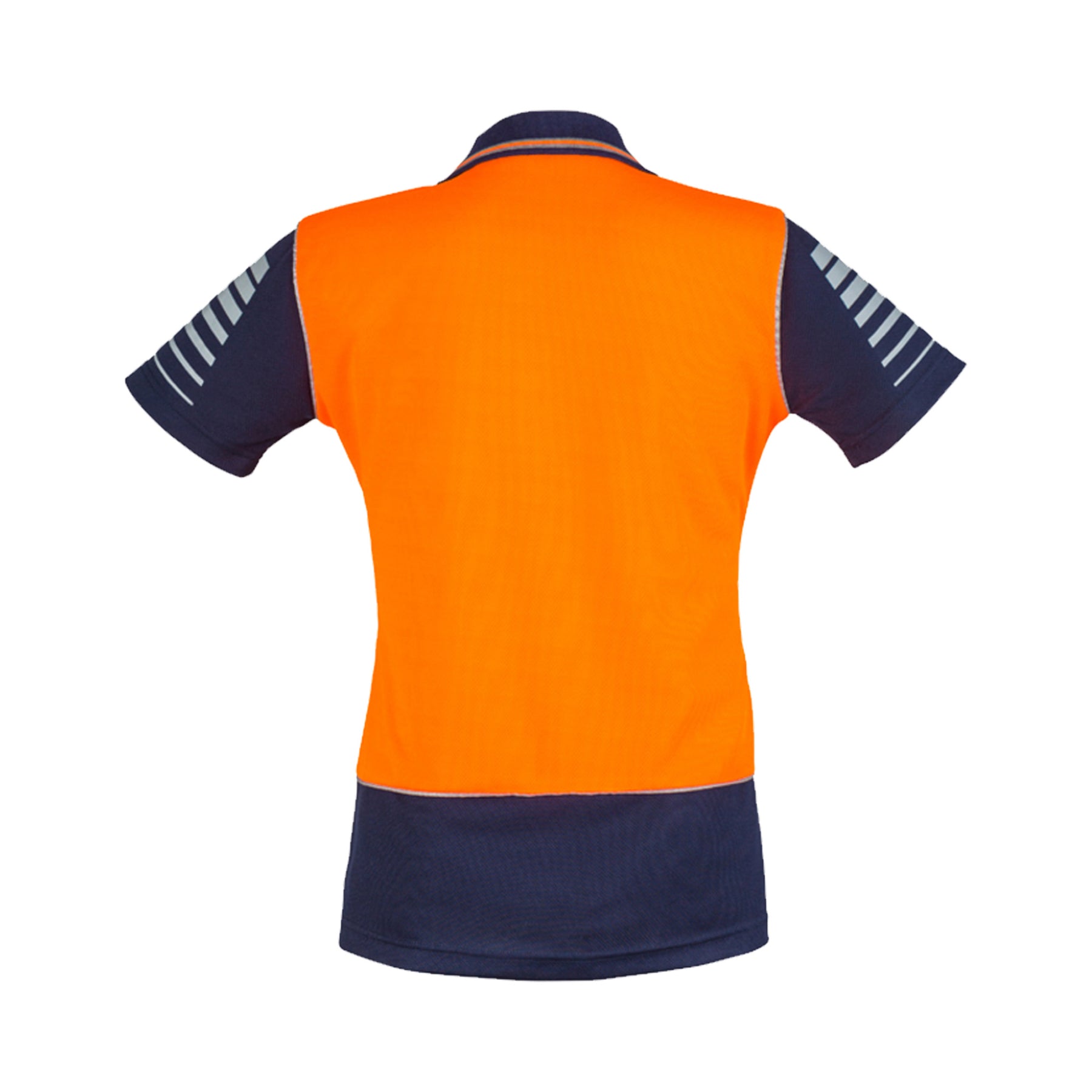 back of womens hi vis zone polo in orange navy