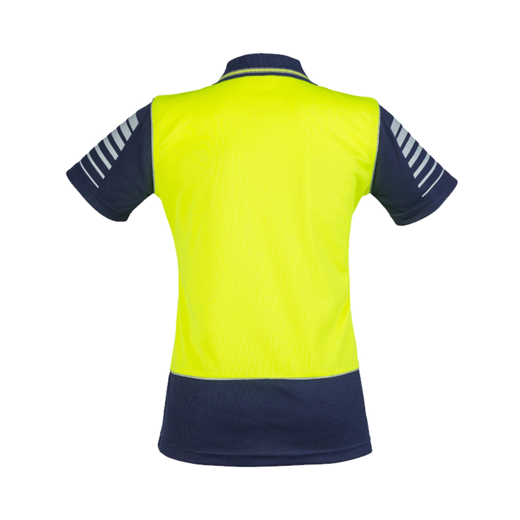 back of womens hi vis zone polo in yellow navy