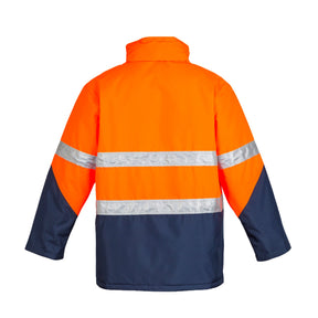 syzmik back of hi vis storm jacket in orange navy