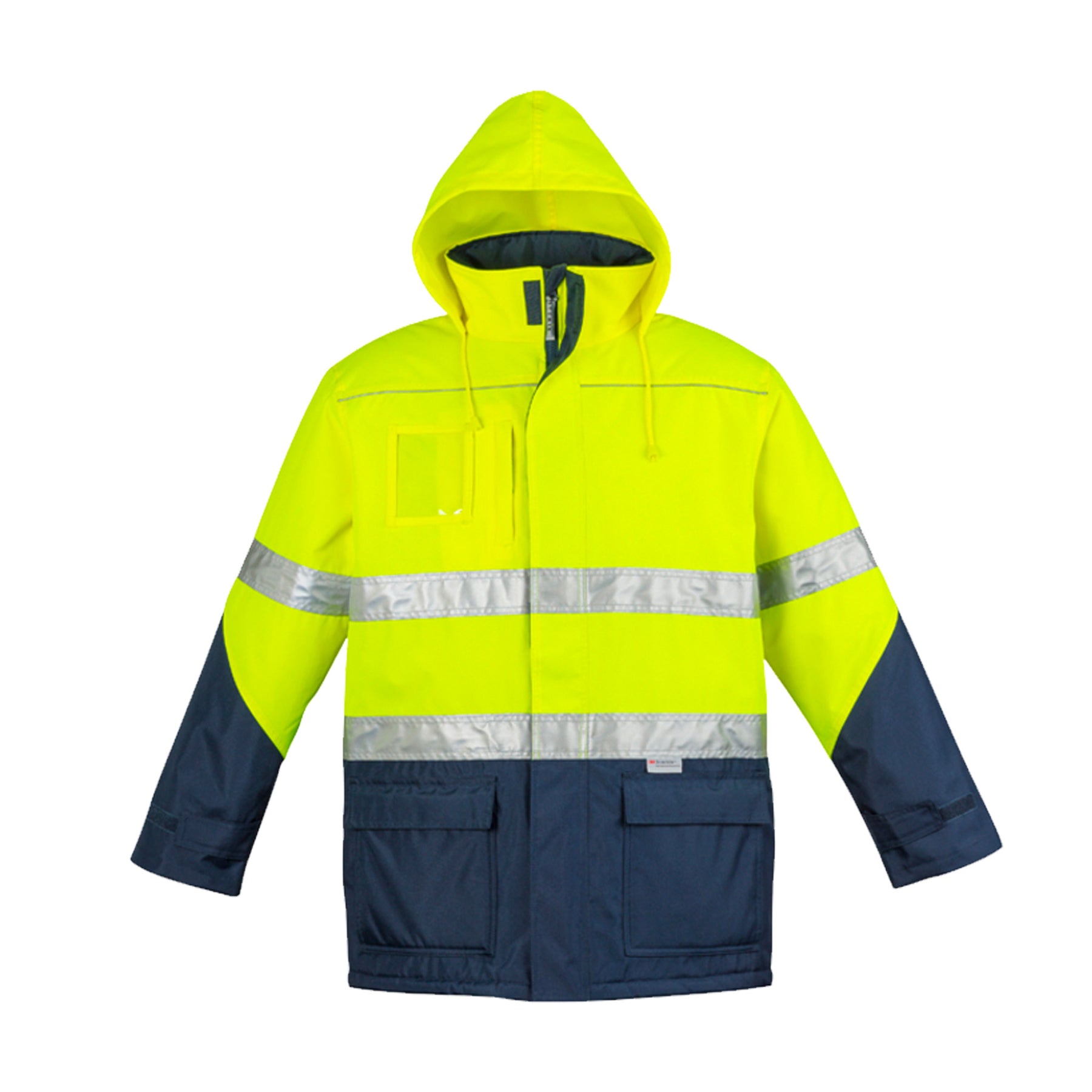 syzmik hi vis storm jacket in yellow navy with hood