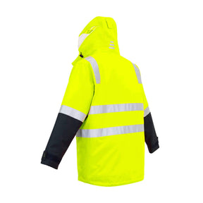 syzmik 4 in 1 waterproof jacket yellow navy back view