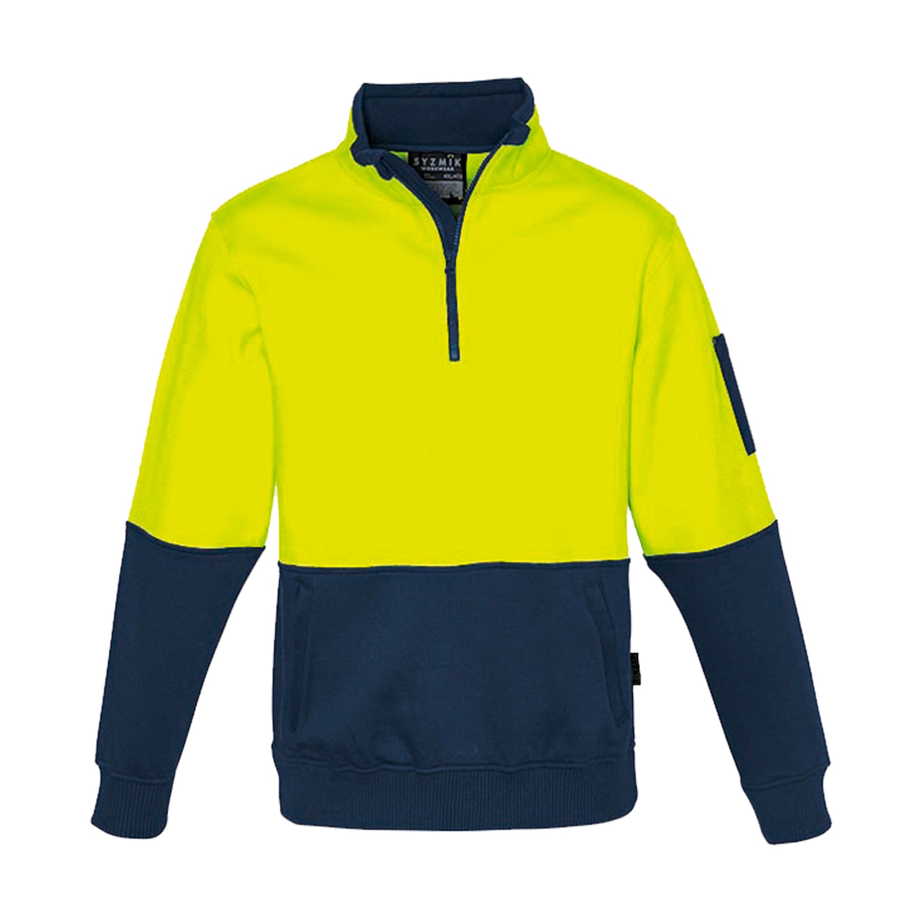 hi vis half zip pullover in yellow navy