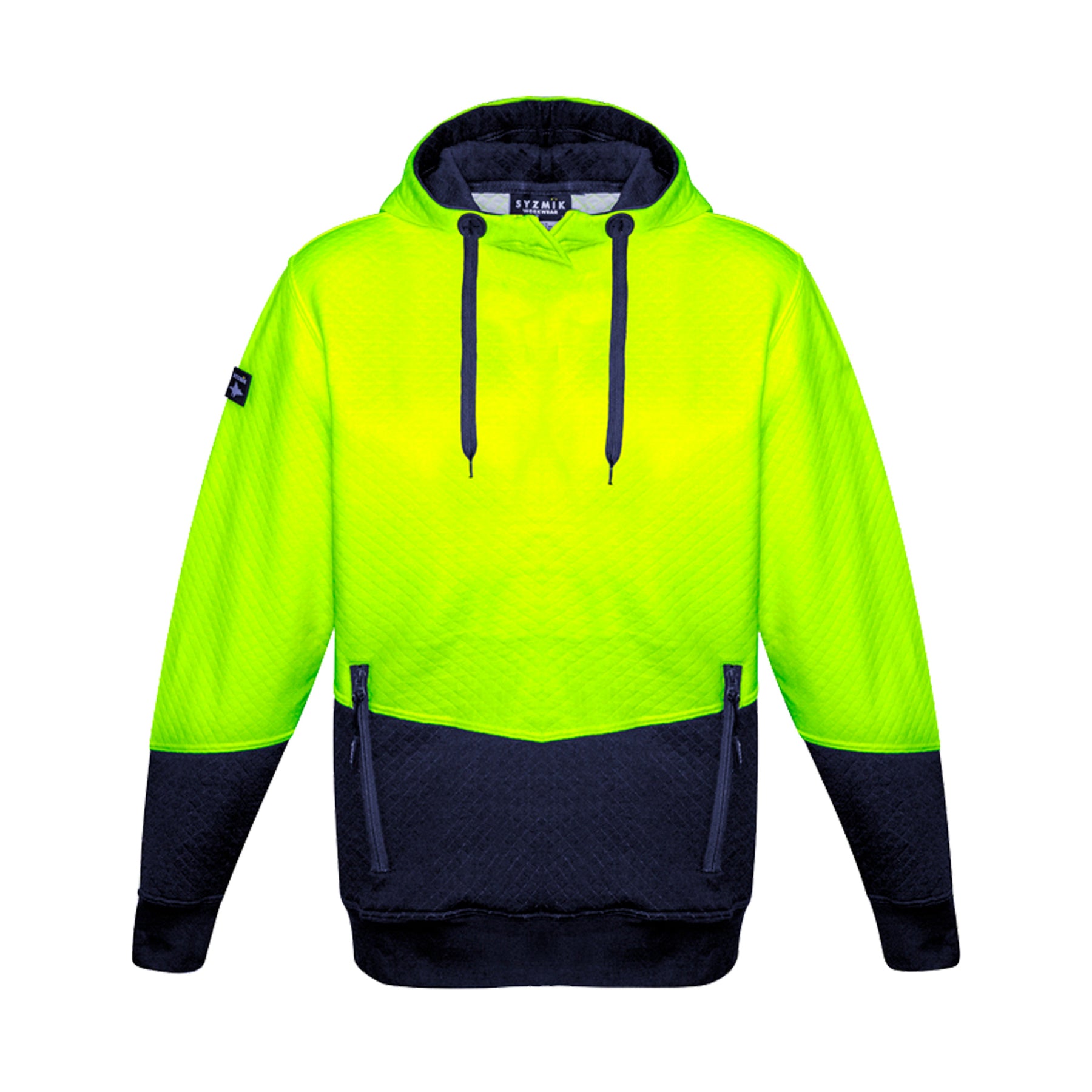 yellow navy hi vis textured jacquard hoodie