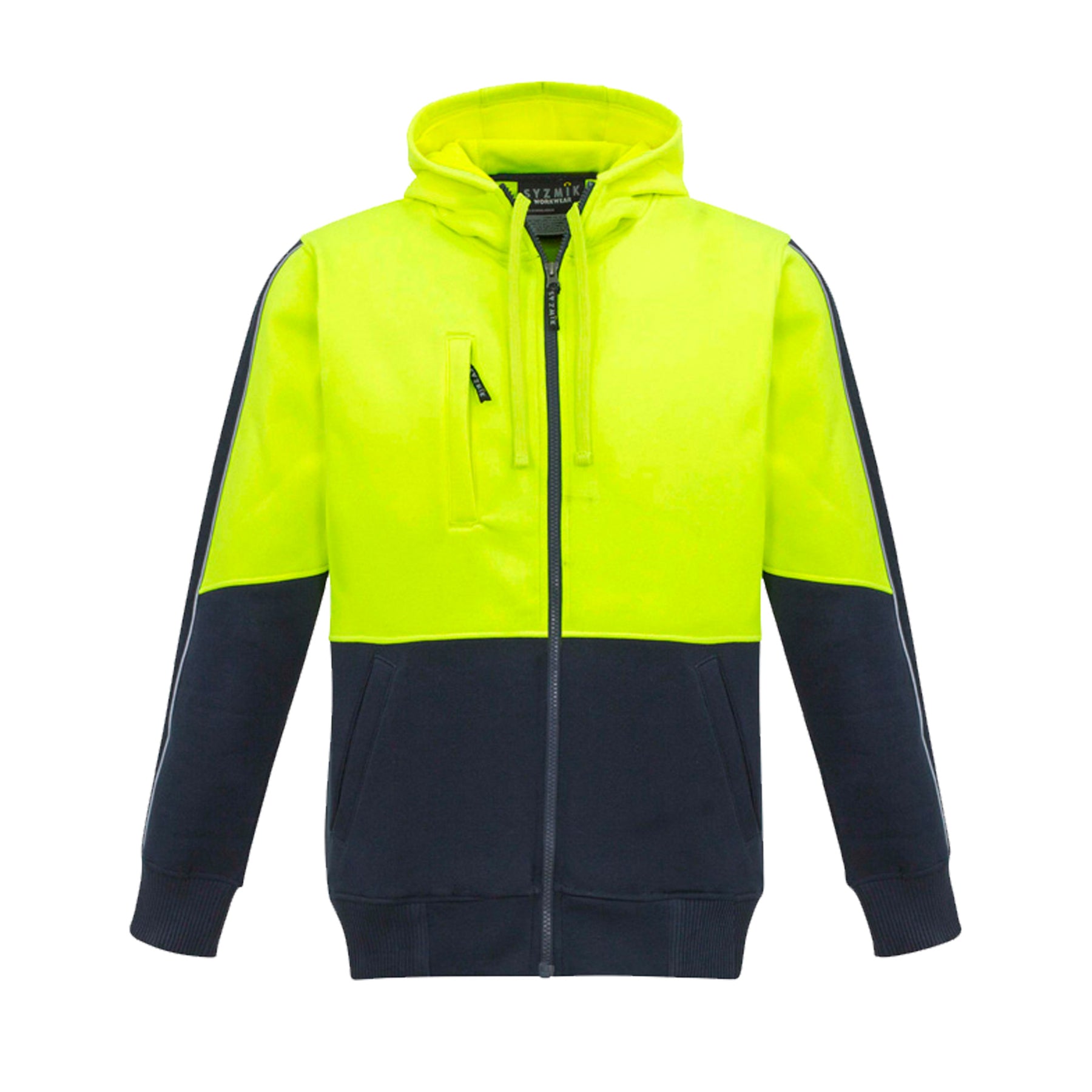 syzmik hi vis full zip hoodie in yellow navy