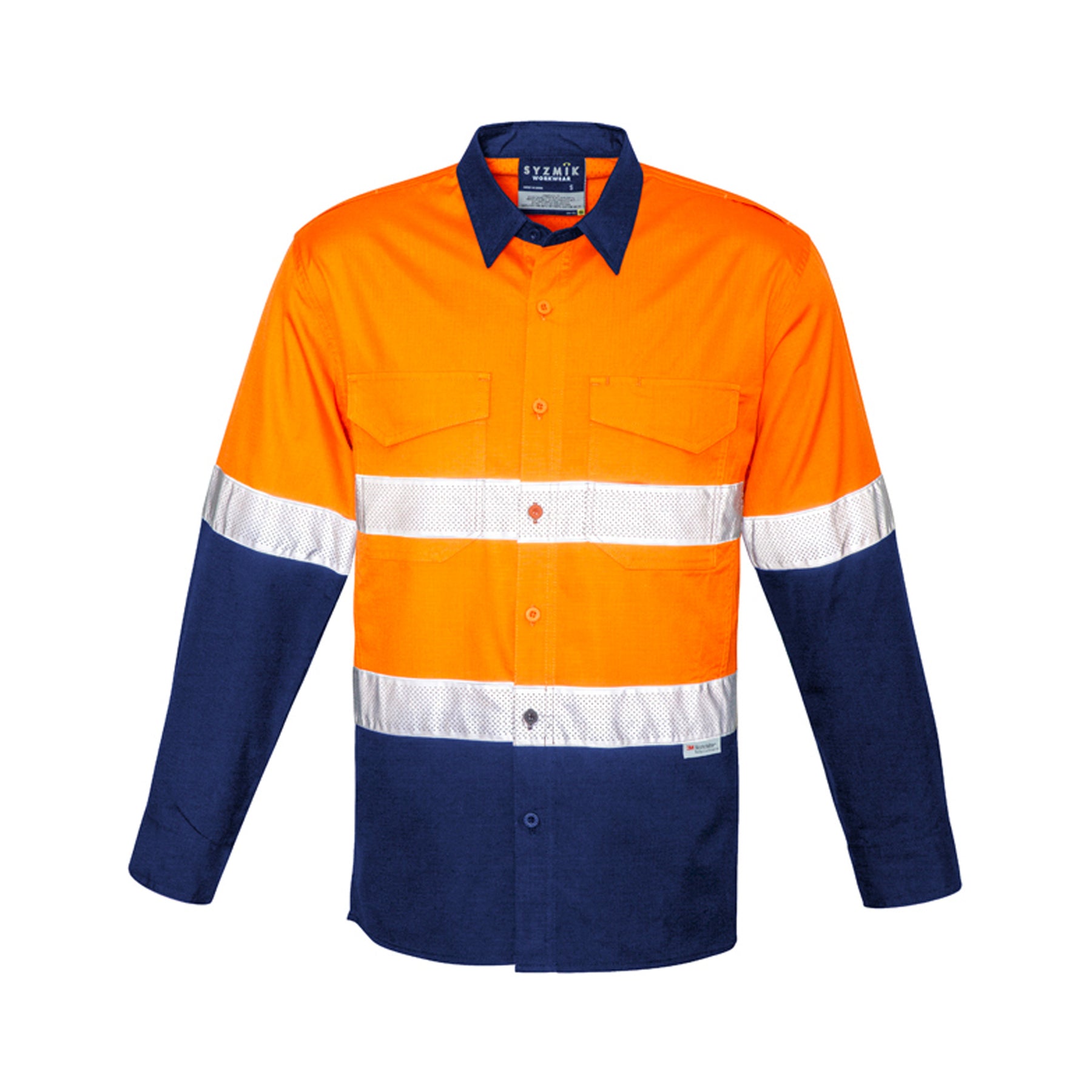 hi vis long sleeve hoop taped spliced rugged shirt in orange navy