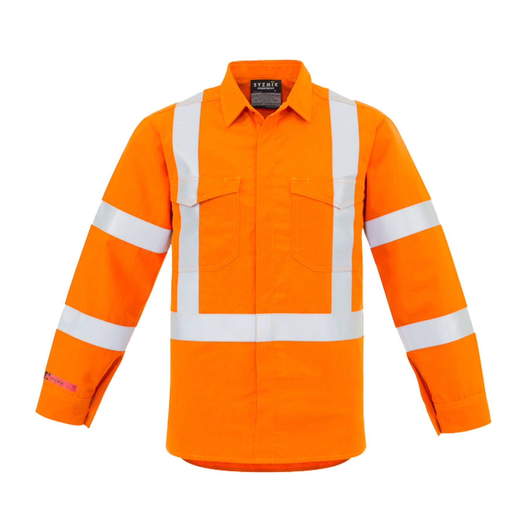 fr x back taped spliced shirt with metatech fabric in orange