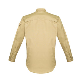 back of mens rugged long sleeve cooling shirt in khaki