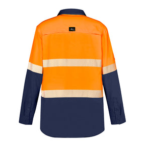 syzmik outdoor long sleeve shirt with segmented tape in orange navy