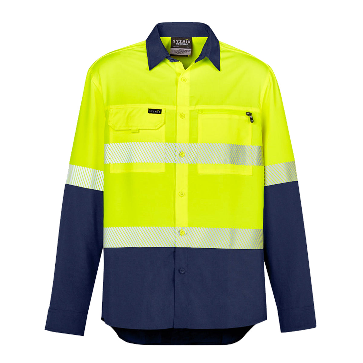 syzmik outdoor long sleeve shirt with segmented tape in yellow navy