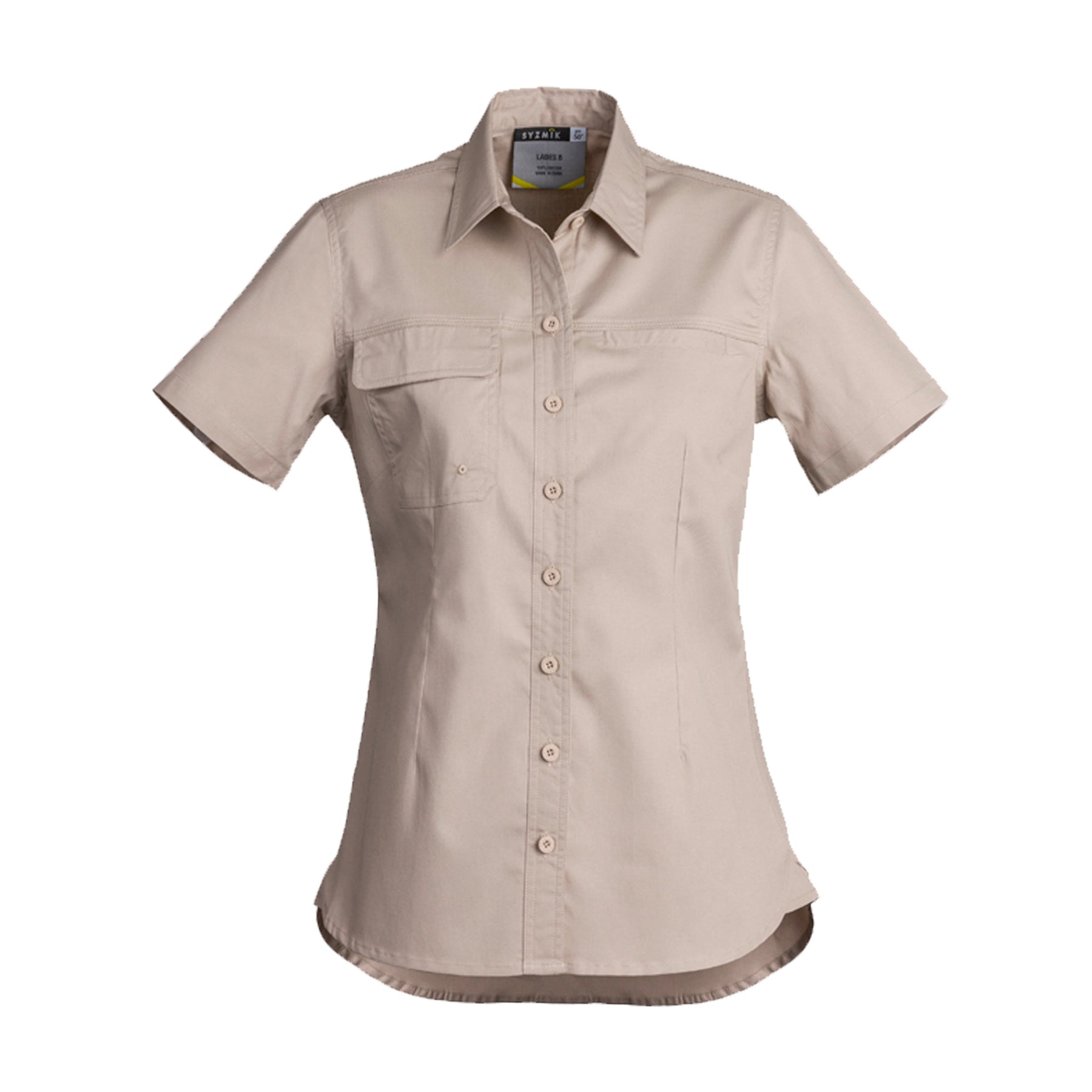 syzmik womens lightweight short sleeve tradie shirt in sand