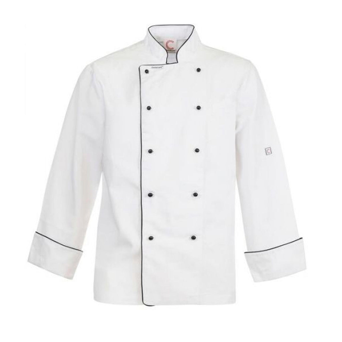 white long sleeve executive chefs jacket with piping