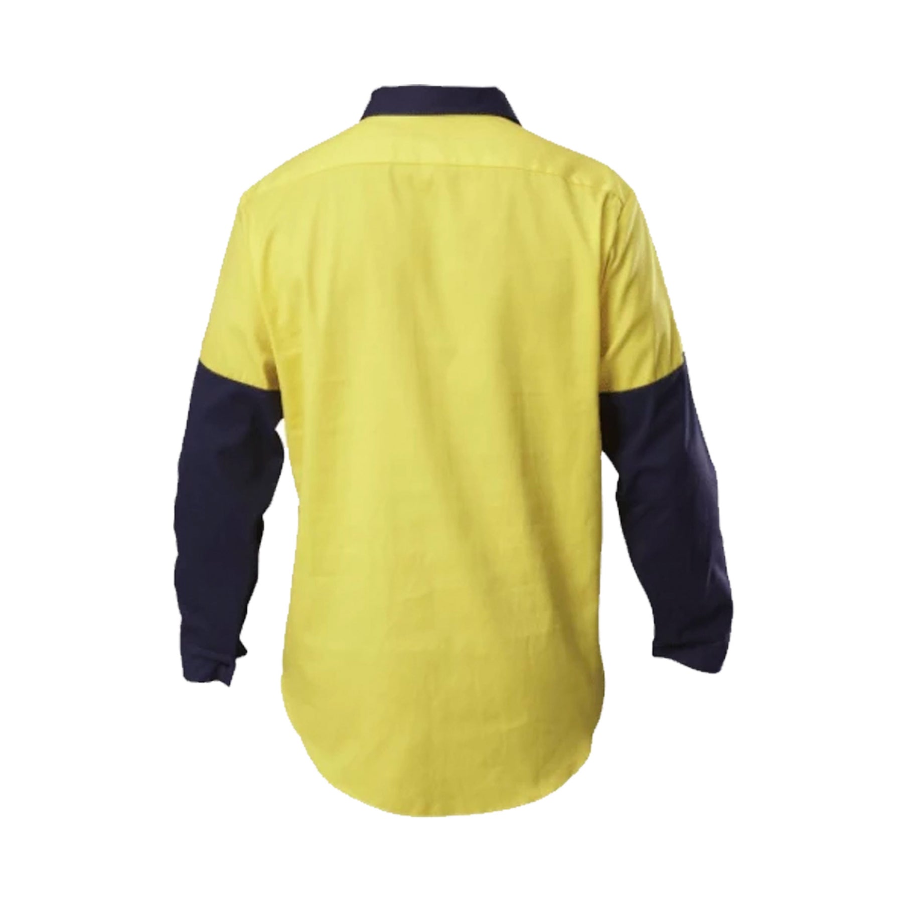 yellow navy long sleeve hi vis cotton drill shirt with gusset back view