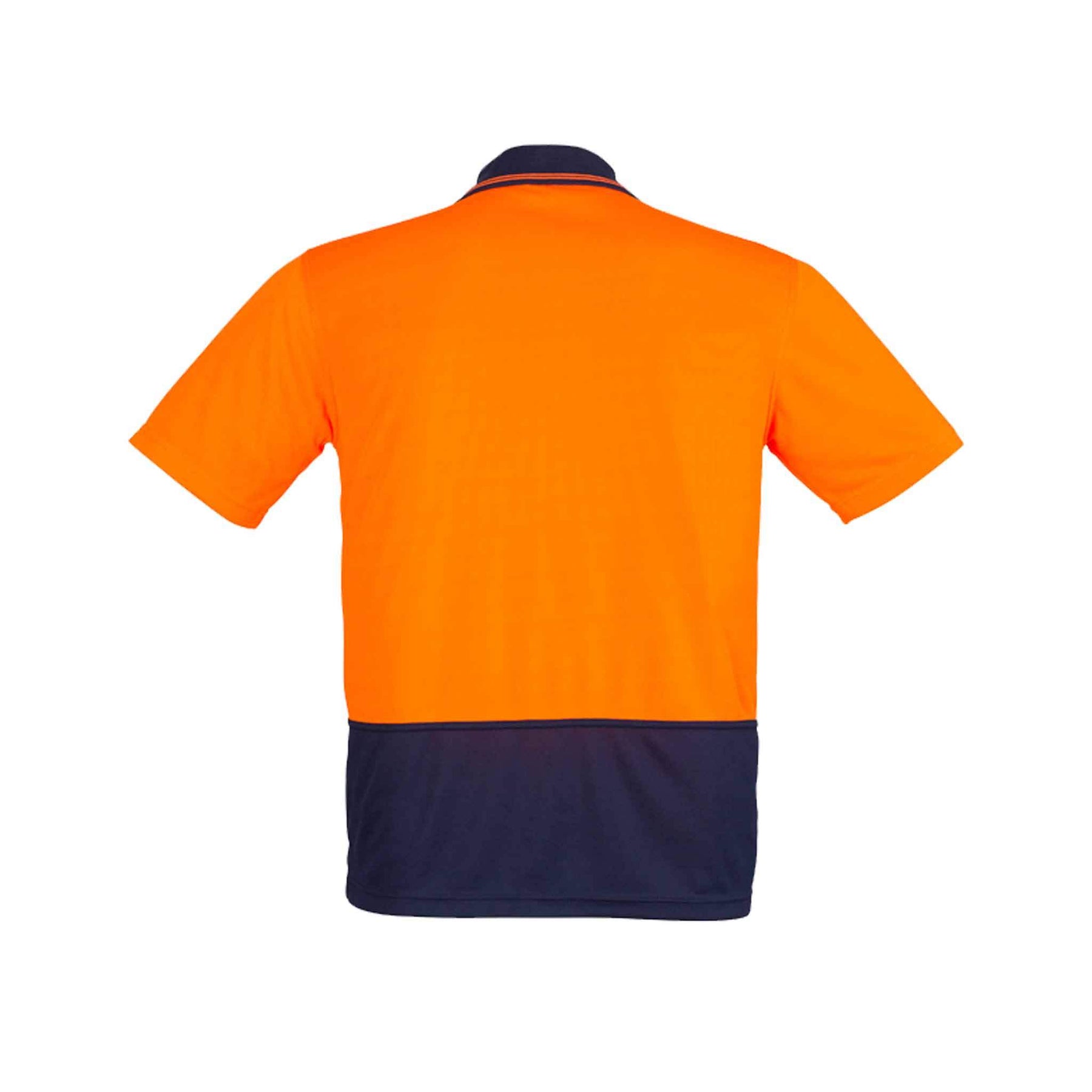 syzmik orange navy short sleeve spliced polo shirt back view