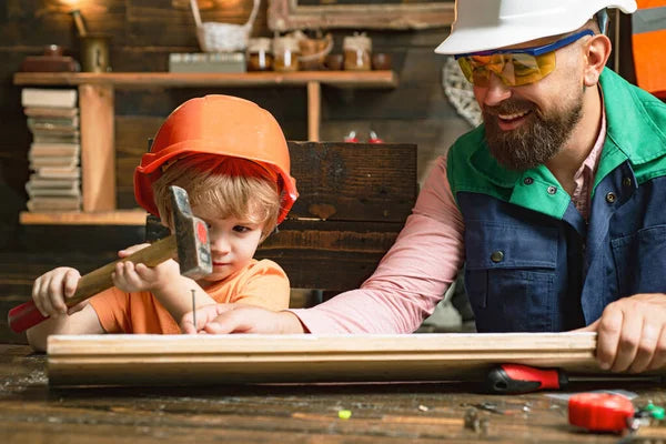 Tradie Dad with Son Wearing Kids Workwear