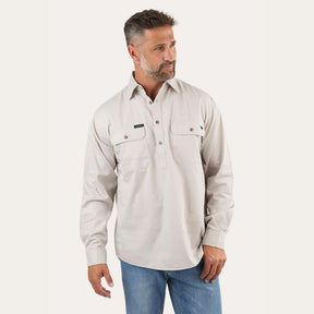 KING RIVER MENS HALF BUTTON WORK SHIRT