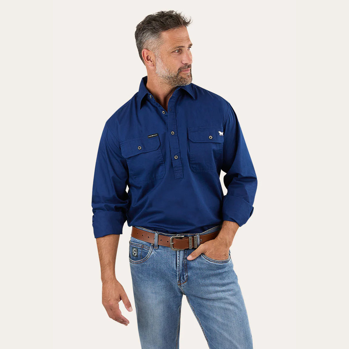 KING RIVER MENS HALF BUTTON WORK SHIRT