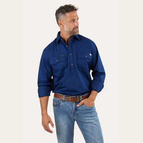KING RIVER MENS HALF BUTTON WORK SHIRT