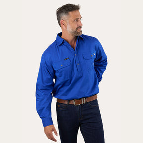 KING RIVER MENS HALF BUTTON WORK SHIRT
