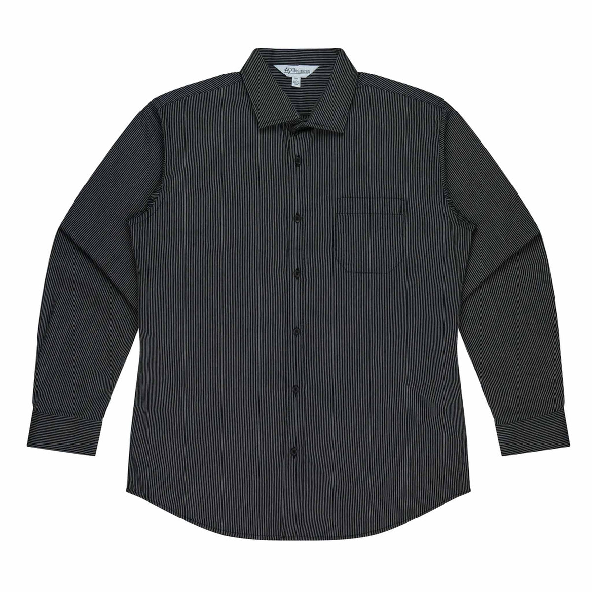 aussie pacific henley mens long sleeve shirt in black silver