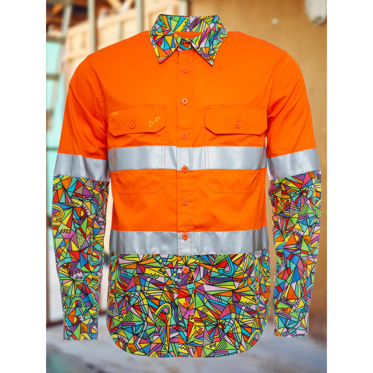 trademutt bonza orange day night hi vis button work shirt