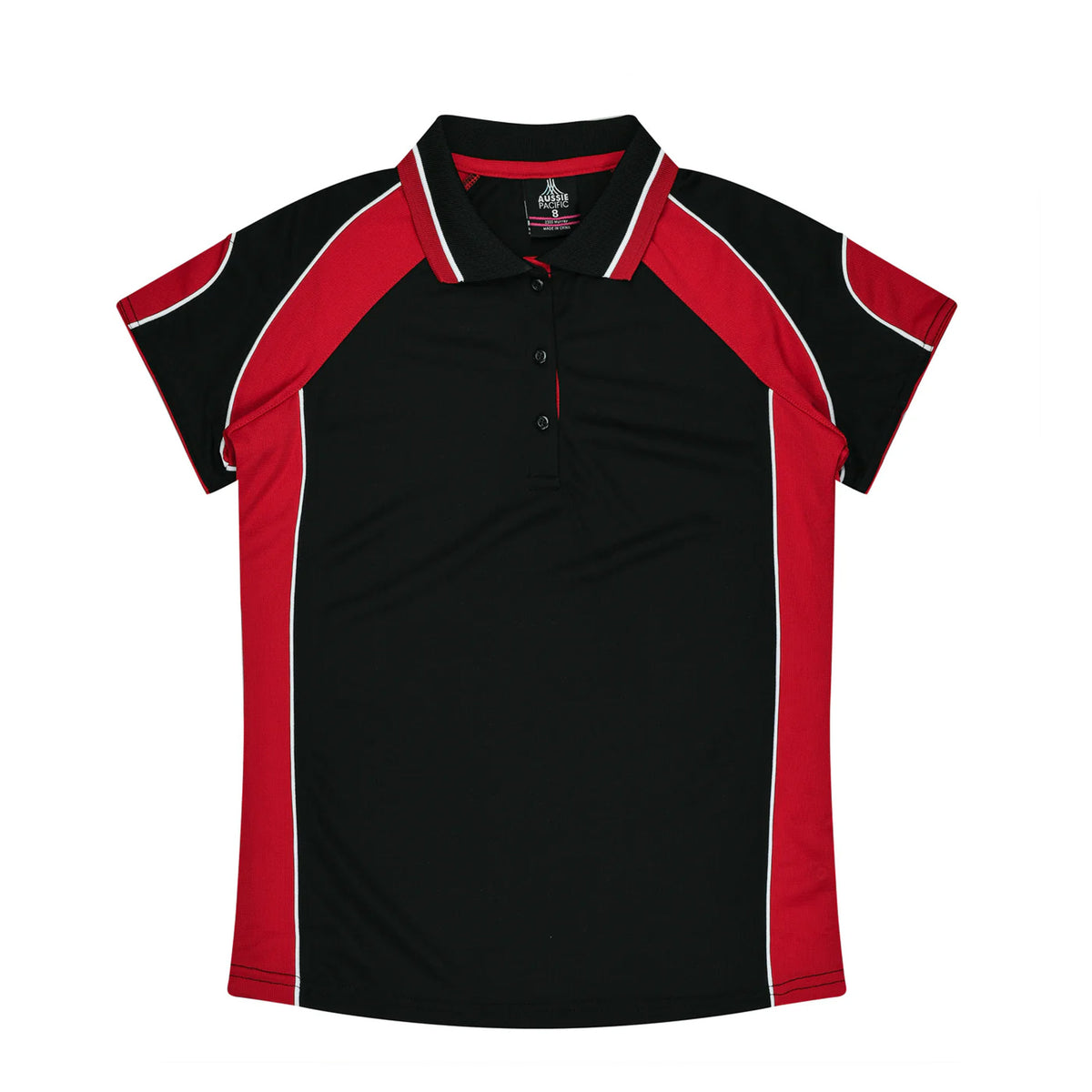 aussie pacific murray ladies polo in black red