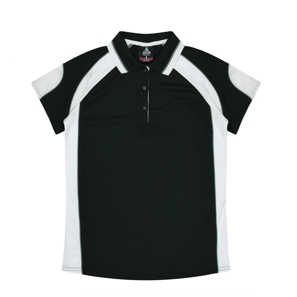 aussie pacific murray ladies polo in black white
