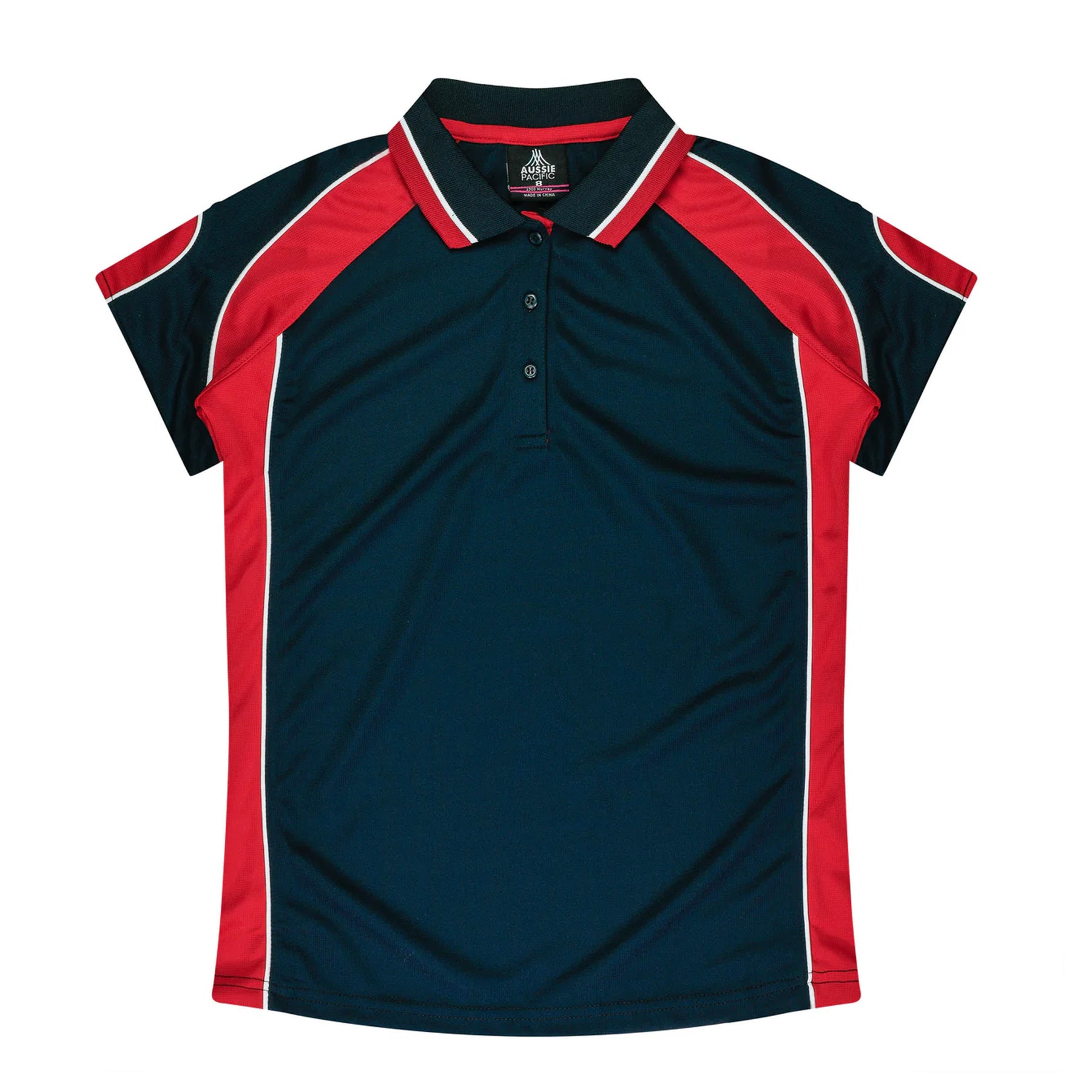 aussie pacific murray ladies polo in navy red