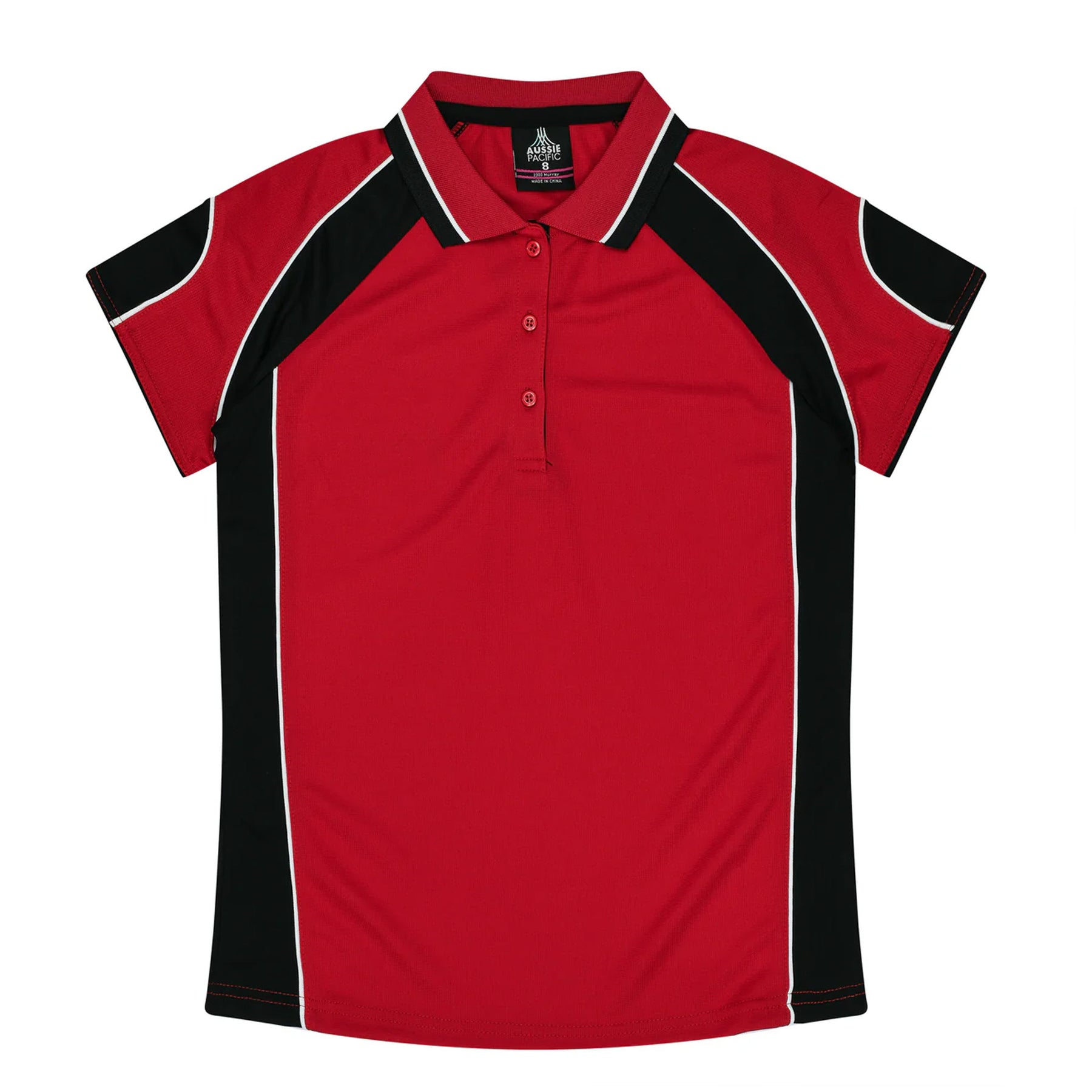 aussie pacific murray ladies polo in red black