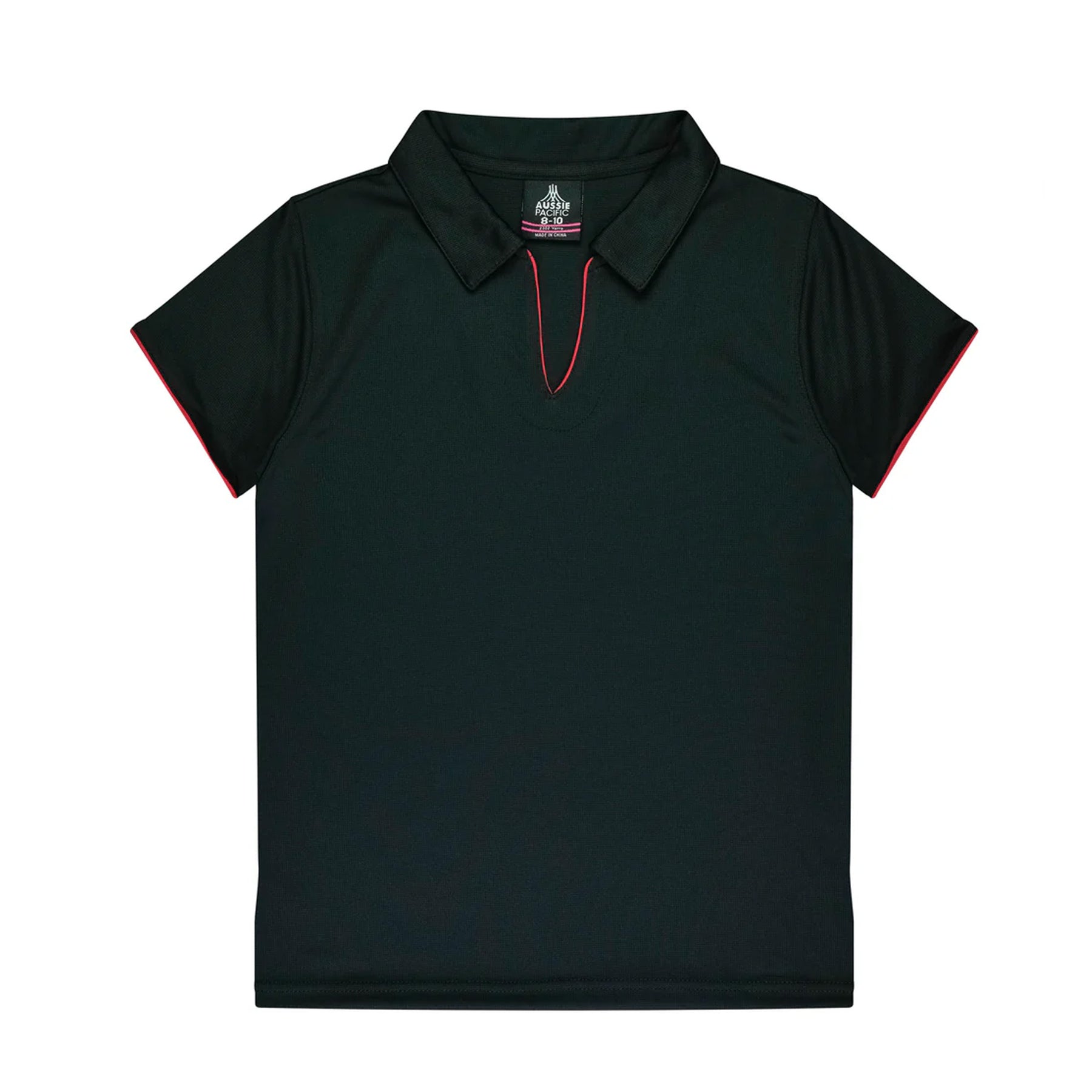 aussie pacific yarra ladies polo in black red