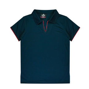 aussie pacific yarra ladies polo in navy red