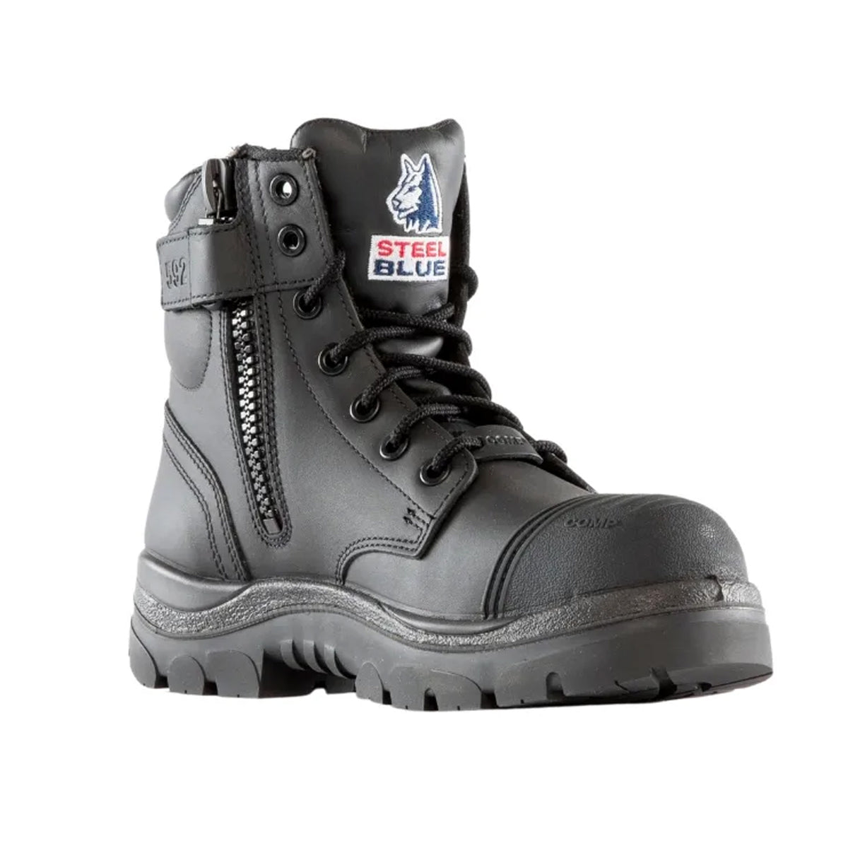 steel blue argyle zip scuff composite safety boot in black