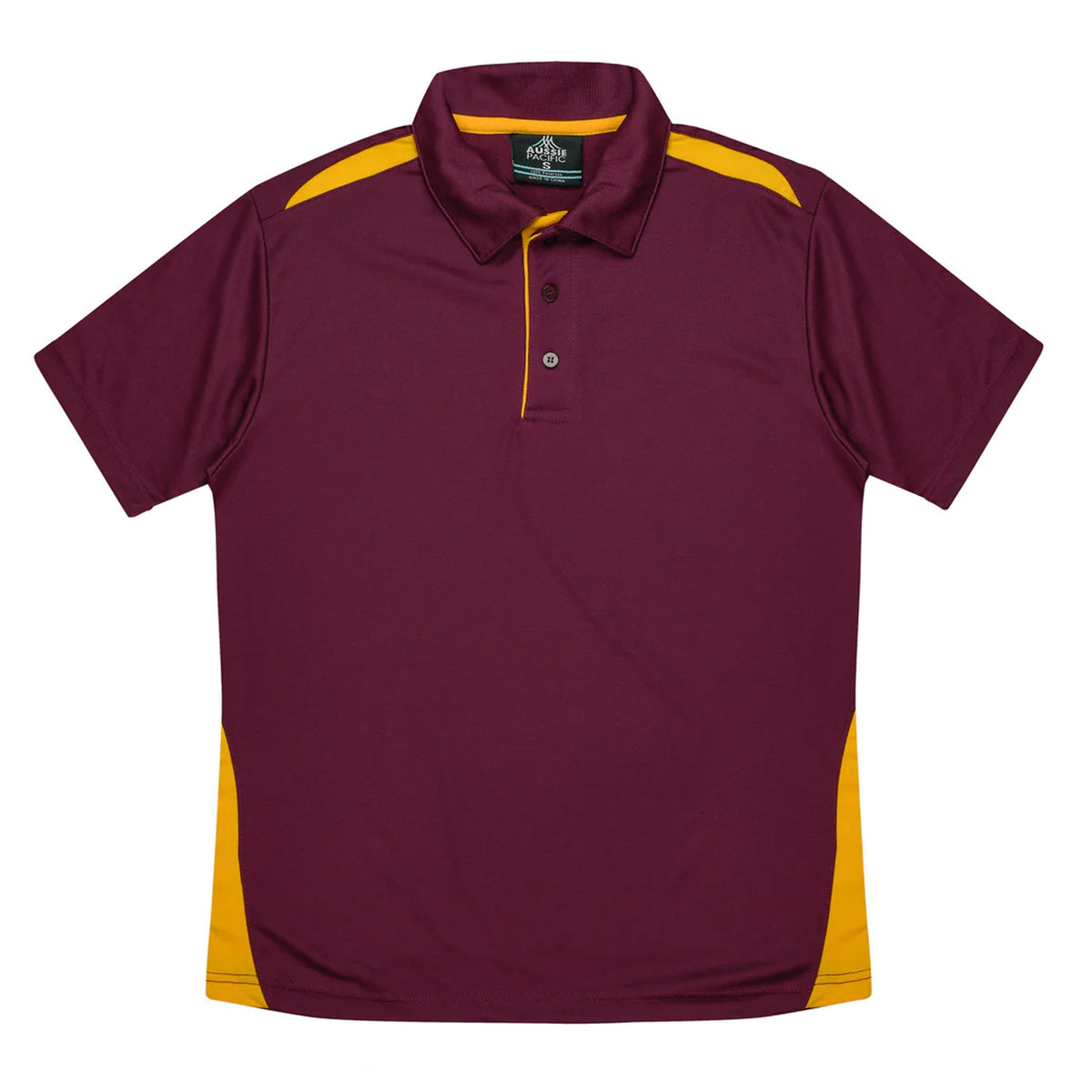 aussie pacific paterson kids polos in maroon gold