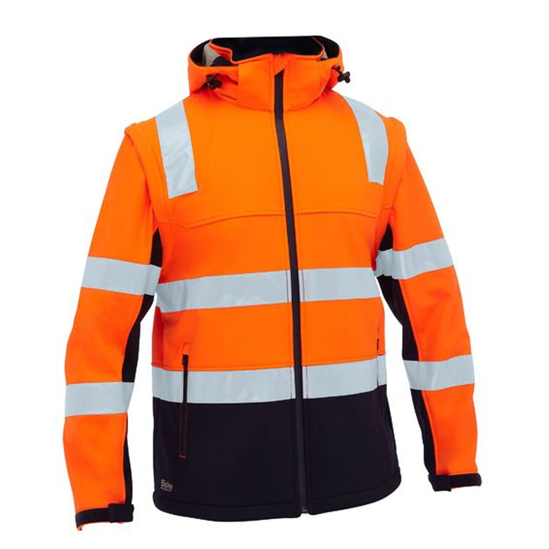 bisley taped two tone hi vis 3 in 1 soft shell jacket in orange navy