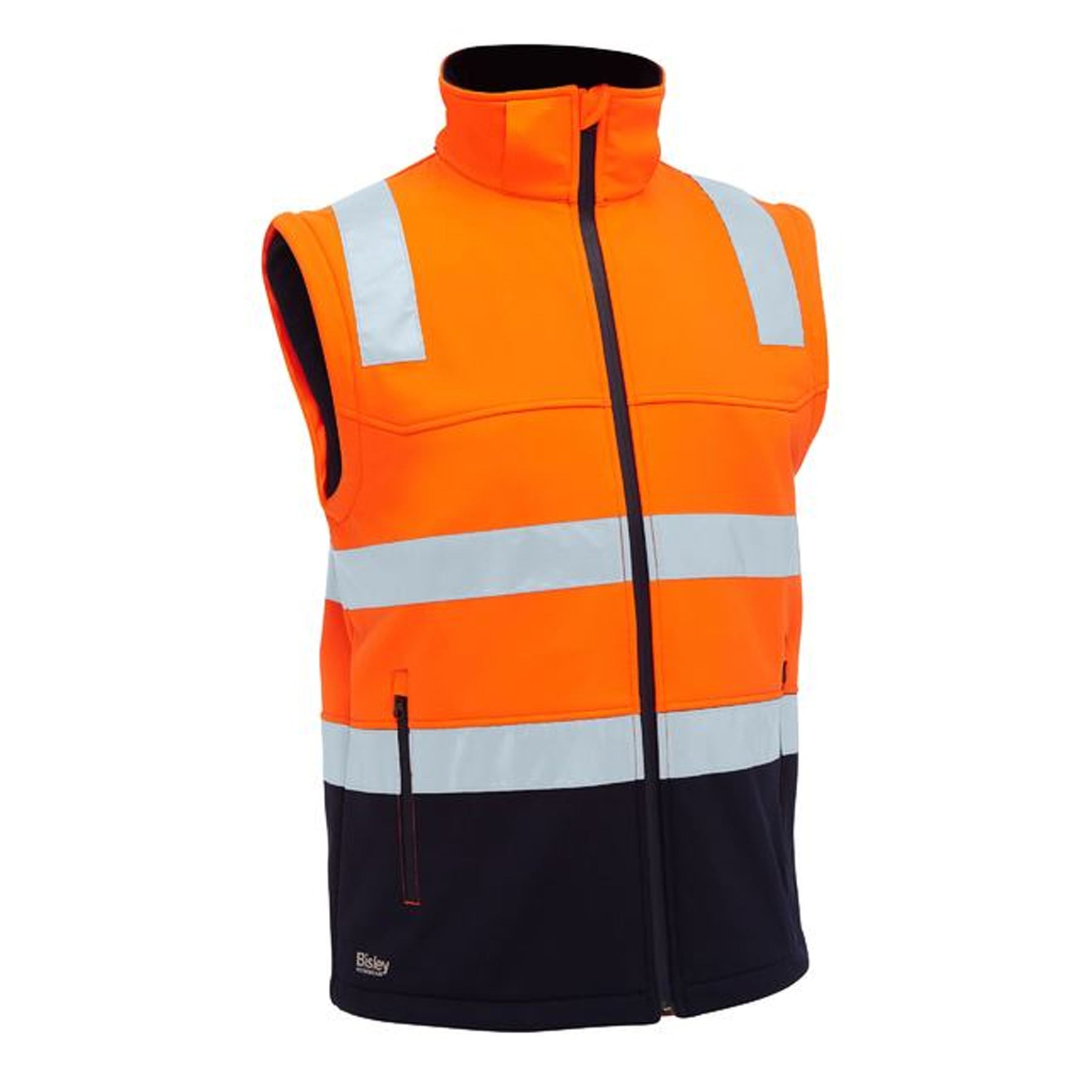 bisley taped two tone hi vis 3 in 1 soft shell jacket in orange navy