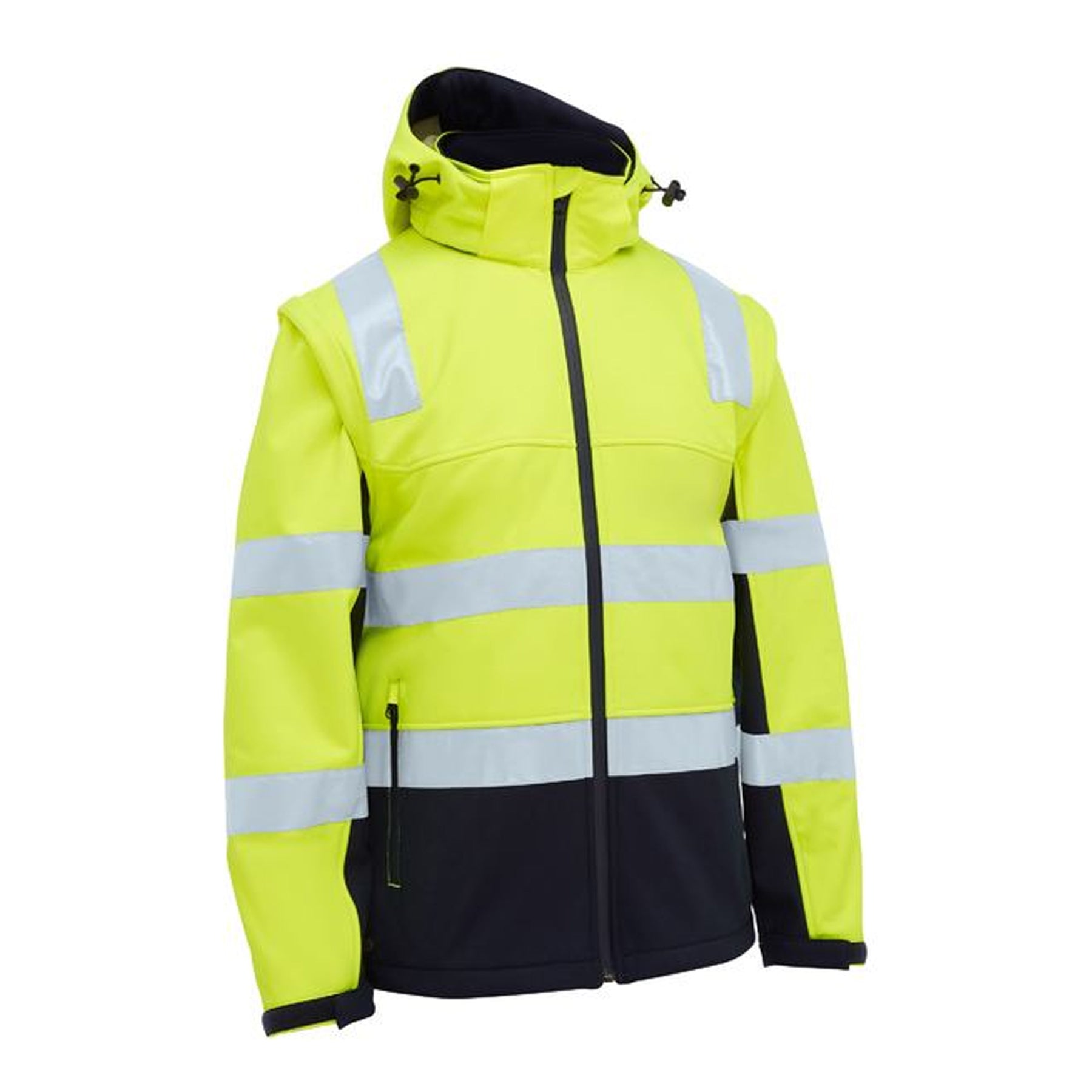 bisley taped two tone hi vis 3 in 1 soft shell jacket in yellow navy