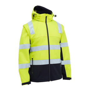 bisley taped two tone hi vis 3 in 1 soft shell jacket in yellow navy
