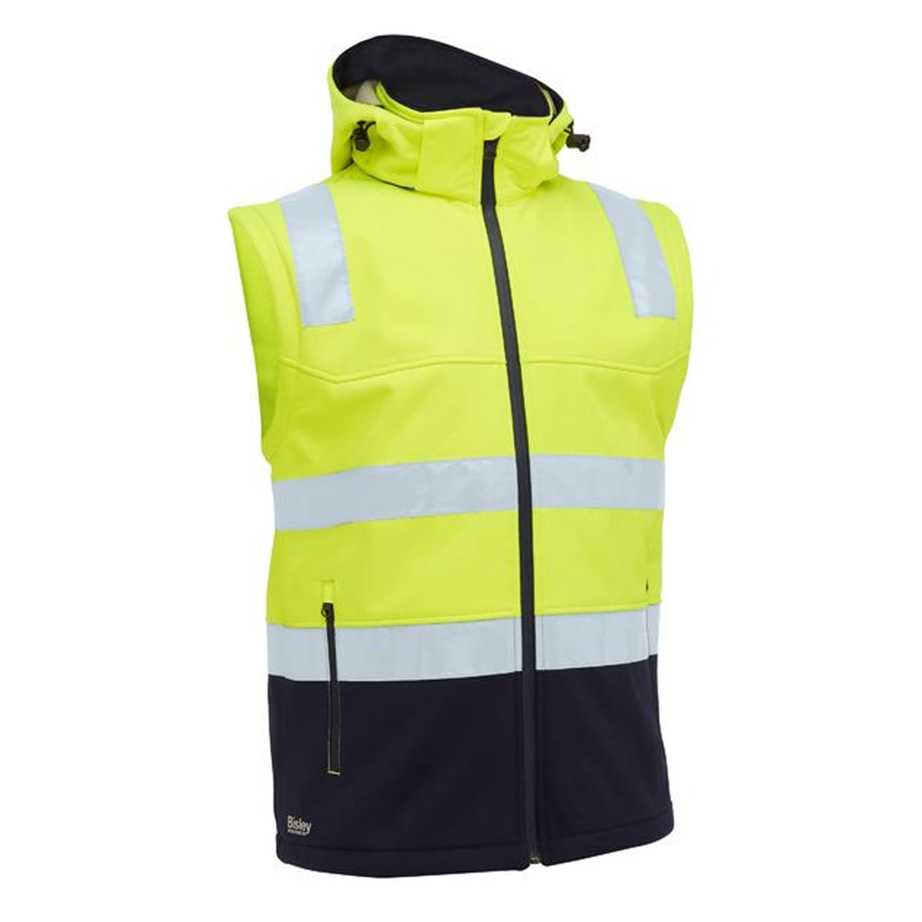 bisley taped two tone hi vis 3 in 1 soft shell jacket in yellow navy