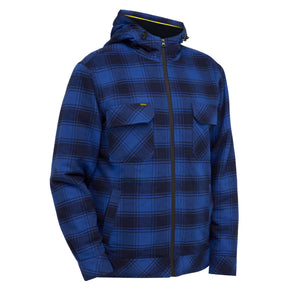 bisley zip hoodie with sherpa lining in blue check