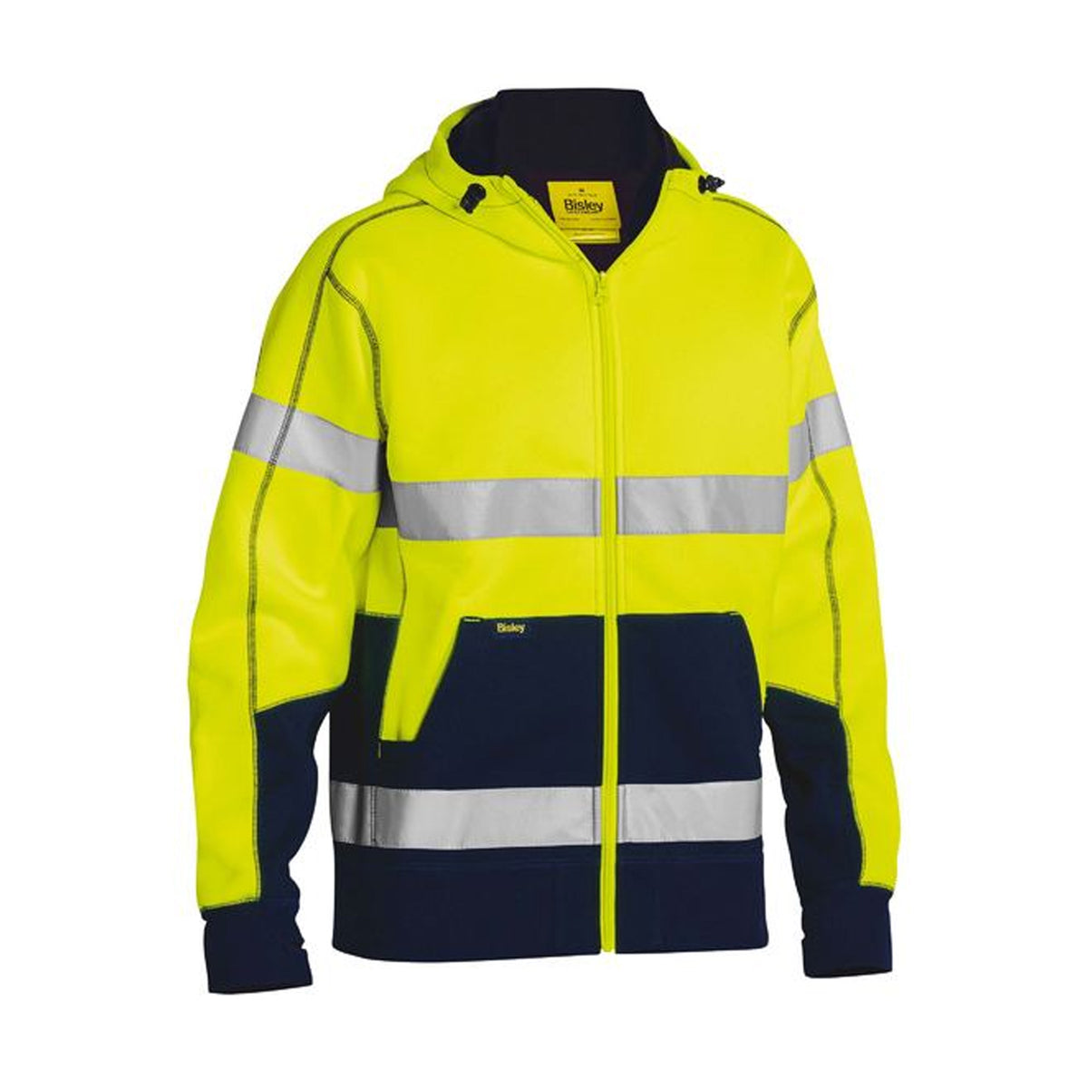 bisley taped hi vis fleece hoodie with sherpa lining in yellow navy