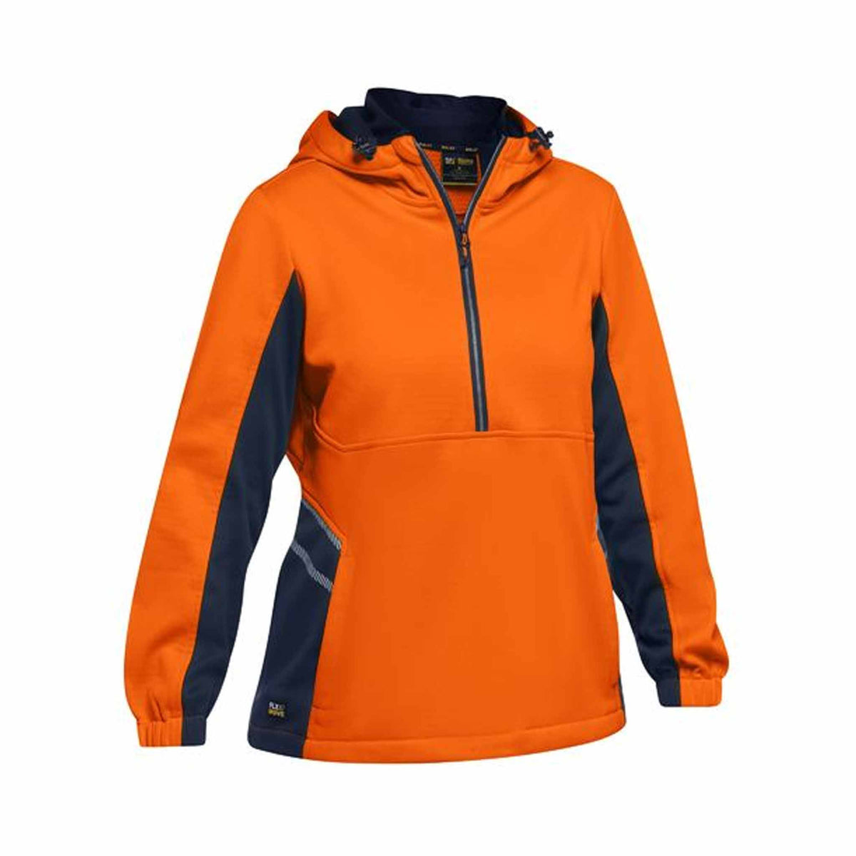 bisley womens hi vis liquid repellent fleece hoodie in orange navy