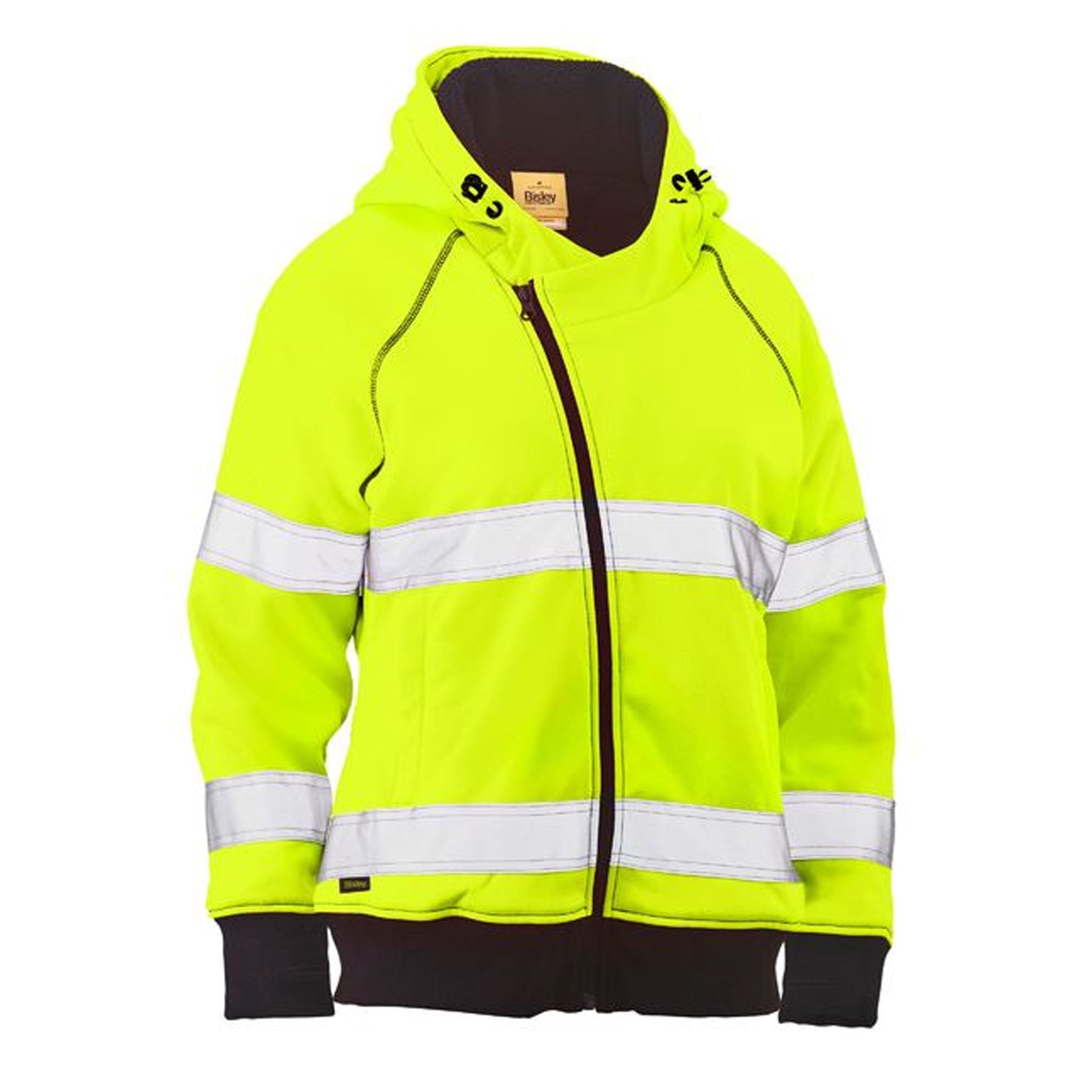 BISLEY WOMENS TAPED HI VIS FLEECE ZIP FRONT HOODIE IN YELLOW