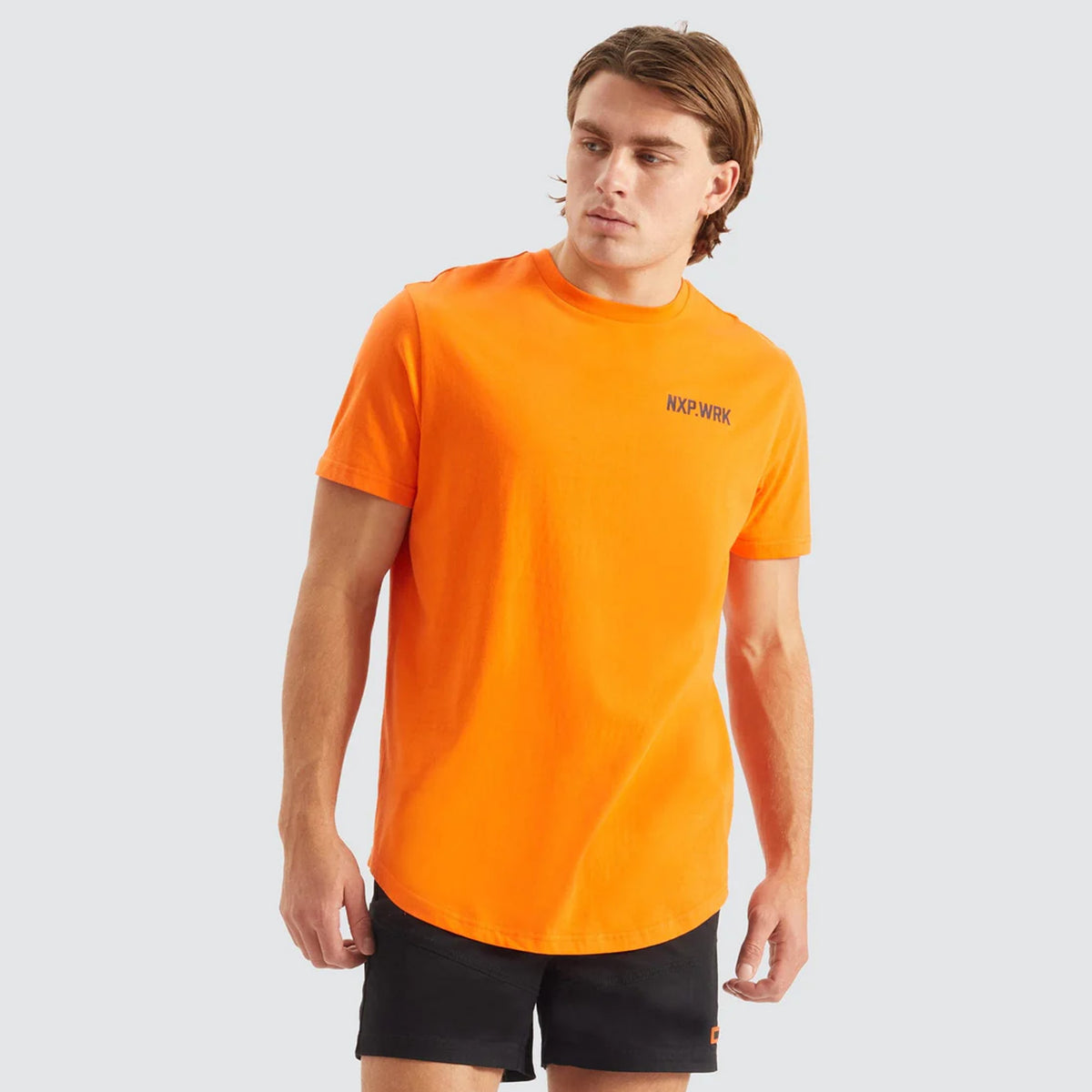 blueprint dual curved tee shirt in work orange