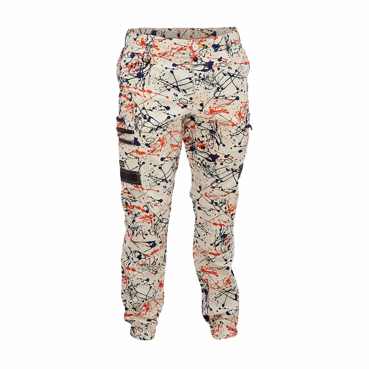 bisley flx and move stretch camo cargo pants in orange paint splatter
