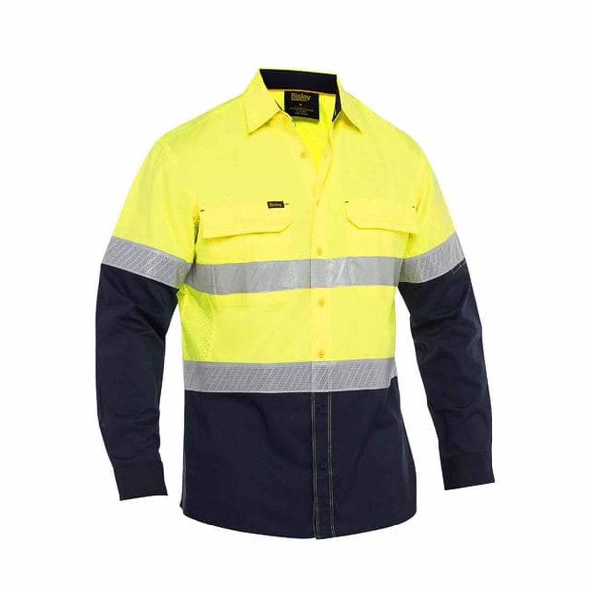 bisley x airflow hi vis taped stretch ripstop shirt in yellow navy